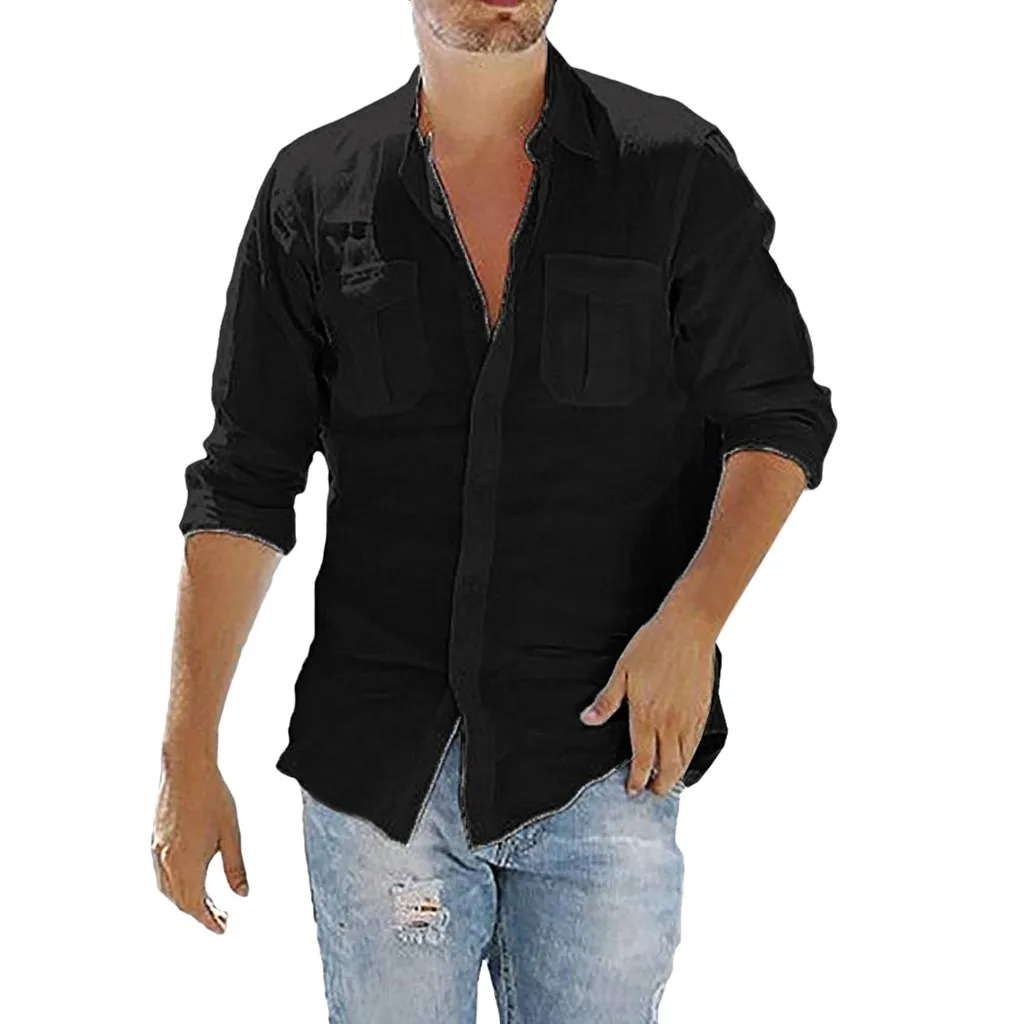 Plus Size Men's Baggy Cotton Linen Pocket Solid Long Sleeve Retro Shirts Tops Blouse hawaiian camisa masculina camisas hombre Plus Size Men's Baggy Cotton Linen Pocket Solid Long Sleeve Retro Shirts Tops Blouse hawaiian camisa masculina camisas hombre