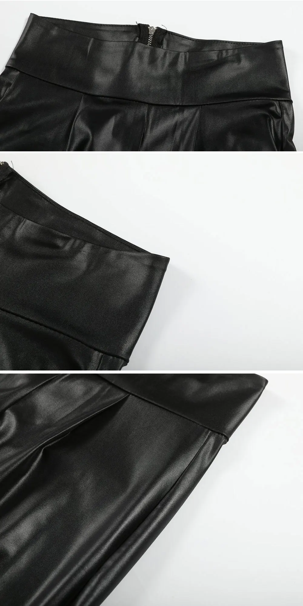 Осенние узкие брюки из искусственной кожи с молнией сзади, женские эластичные кожаные брюки, сексуальные черные узкие брюки с высокой талией, штаны из искусственной кожи