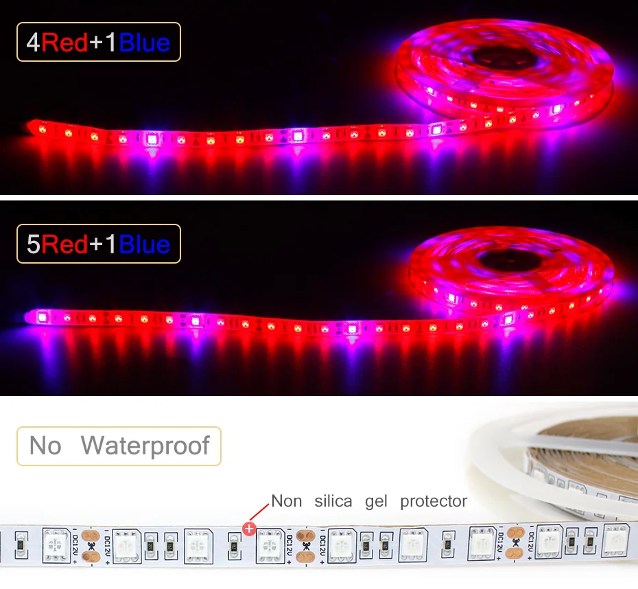 Светодиодный растут Водонепроницаемый DC 12 В растет Светодиодные ленты 5050 IP20 IP65 аквариум парниковых гидропоники завод расти лампы