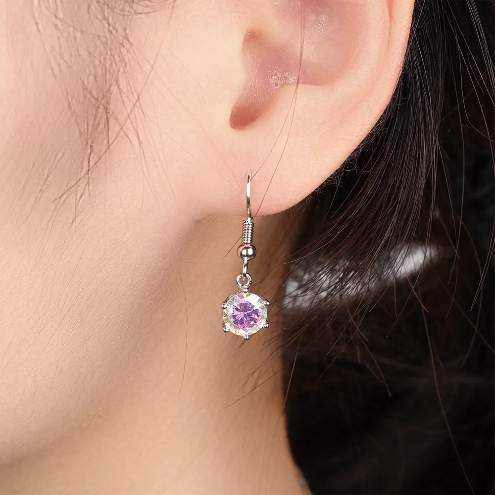 

1Pair Rainbow Zircon Drop Earrings Fashion Round Cut Holographic Colorful Dangle Earrings Jewelry for Women Christmas Gifts