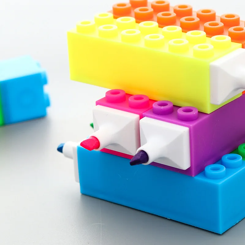 6pcs-Lovely-cute-Lego-toy-Shaped-Candy-Color-Highlighter-Pens-For-Writing-Cute-Face-Graffiti-Marker (2)