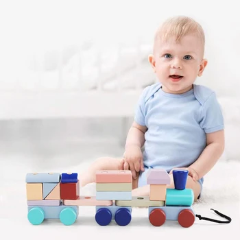 

Baby Toys Cars Kids Trailer Wooden Train Vehicle Blocks Geometry Colour Congnitive Blocks Children Educational Toys Boys