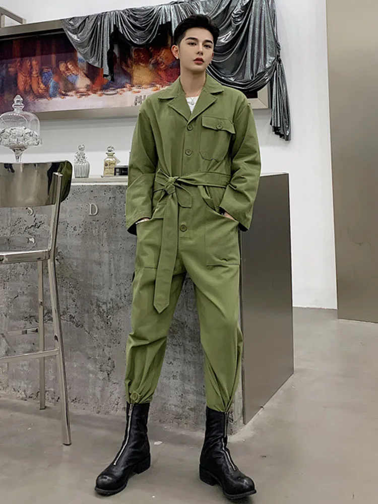 

Men Harajuku Vintage Fashion Streetwear Hip Hop Casual Green Black Harem Pant Male Long Sleeve Overalls Jumpsuit Trousers