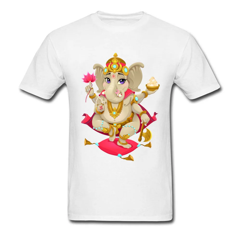 Ganesha Round Collar T Shirts Thanksgiving Day Tops & Tees Short Sleeve New Coming 100% Cotton Printed On Tshirts Normal Men Ganesha white
