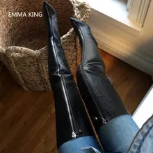 Кожаные ботфорты на высоком каблуке; женские ботфорты с острым носком и молнией спереди; модная женская обувь; Botas Mujer