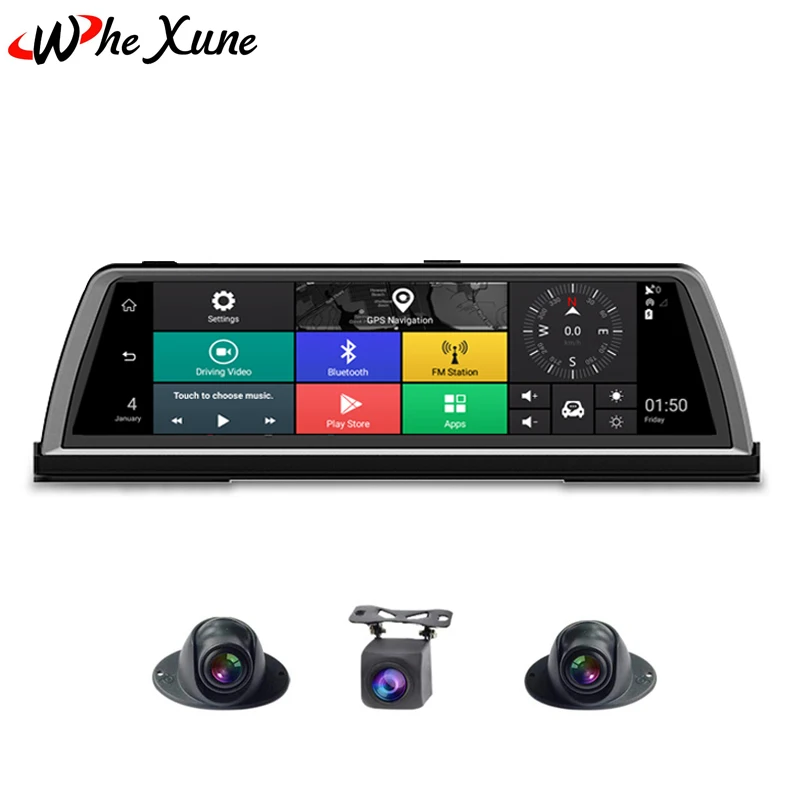 

WHEXUNE 2019 New FHD 1080P 4G 4 Channel ADAS Android Car DVR Dashcam 10" Center console mirror GPS WiFi Rear Lens Video Recorder