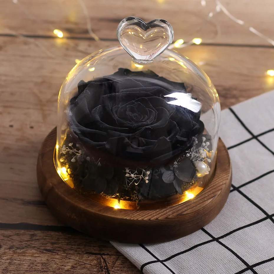 

Black Rose Led Eternal Exclusive Rose In Glass Dome Immortal Flower Beauty And The Beast Rose Christmas Gift Mother Day Present