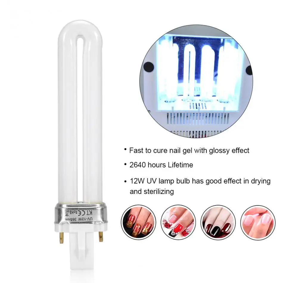 

12W UV LED Lamp Bulb Nail Art Gel Curing Dryer Light Tube Manicure Tool Replacement U-Shape UV Lamp Nail Polish Gel Art Tool