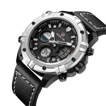 

2018 Fashion Dual Time Watch Men Leather Strap Calendar 2 Movement Multifunction Digital Mens Watches Top Brand Luxury relogio