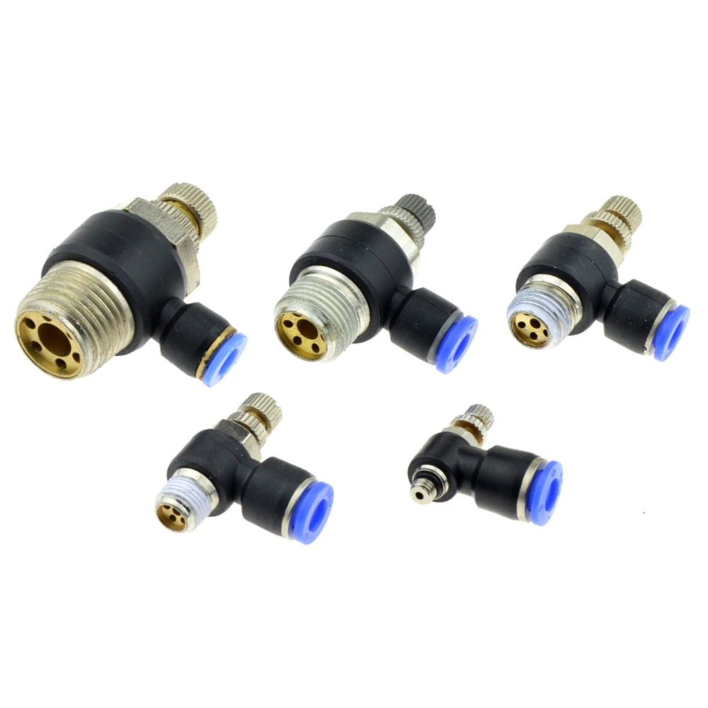Pneumatic Speed Flow Controller 8mm 6mm 10mm 12mm OD Hose Tube 1/4BSP 1/8 3/8 1/2 Male Gas Airflow Limit Valve Quick Fitting 3 pcs inline airflow control 12mm x 12mm push in quick connecter 2 way flow limiting pneumatic valve speed controller