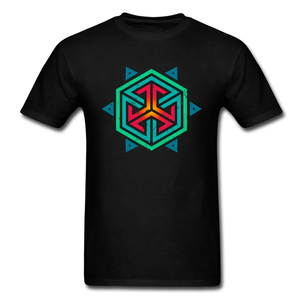 Casual Tops Tees Summer Fall Oversized Round Collar 100% Cotton Sweatshirts Men T Shirts Vintage Retro Colors Geometric Hexagon Vintage Retro Colors Geometric Hexagon black