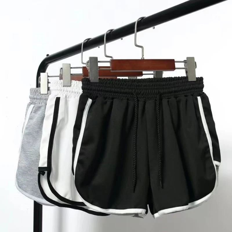 

Women's High Waist Side Striped Shorts Drawstring Fitness Black White Loose Shorts Female 2019 Summer Beach Sweatpants Clothes