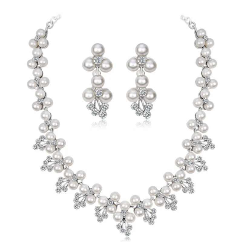 

Royal Dubai Jewelry Sets Luxurious Pearl Necklace Earrings Set Crystal Wedding Jewellery Set for Women