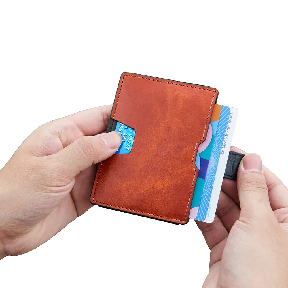NewBring Slim Leather Credit Card Holder Man Compact Mini Purse Money Cash Women Wallet Female Business Card & ID Holder Sleeve