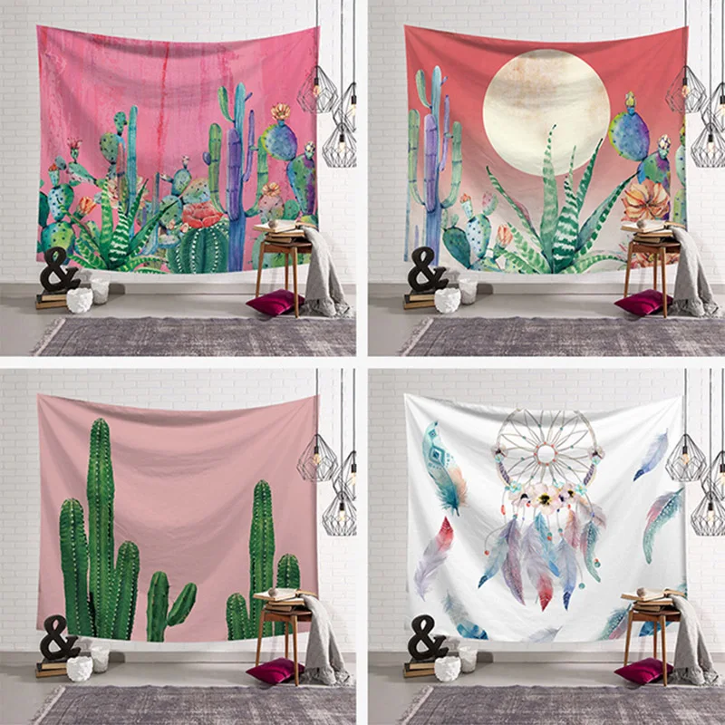 

Fresh Natural Green Pendant Cactus Leaves Pineapple Plant Wall Tapestry Decoration Living Room Polyester 130*150Cm Beach Towel