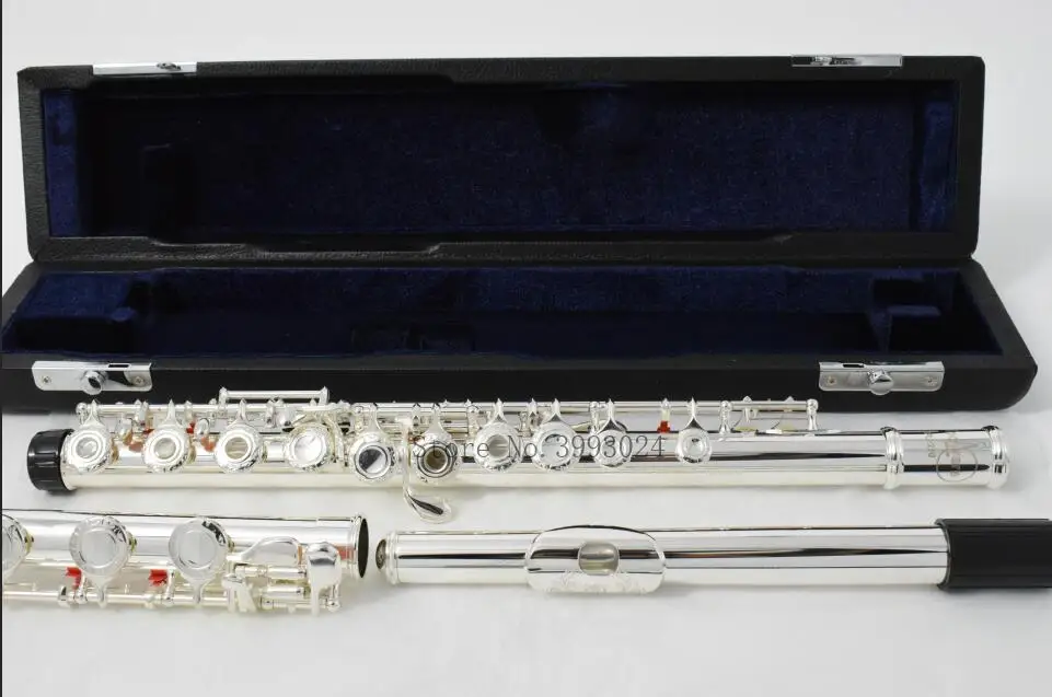 Красивая Выгравированная флейта, 17 открытых отверстий, с разъемом E, серебряный корпус, золотой ключ и Посеребренная флейта C Tune, музыка