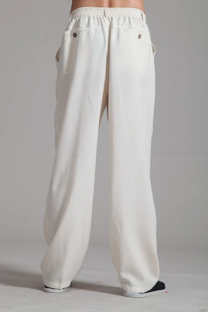 Лидер продаж крем Для мужчин хлопок лен кунг-фу брюки Китайская традиционная ушу брюки с карманом Размеры размеры s m l xl XXL, XXXL 2352-2 - Цвет: Cream