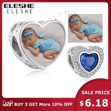 ELESHE European DIY Blue Crystal Beads 925 Sterling Silver Charm Fit Original Pandora Bracelet Custom Photo Personalized Jewelry