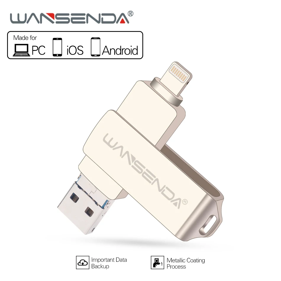 WANSENDA 3 в 1 OTG USB флэш-накопитель для Android/iOS/PC USB 3,0 Флешка 8 ГБ 16 ГБ 32 ГБ 64 Гб карта памяти, Флеш накопитель