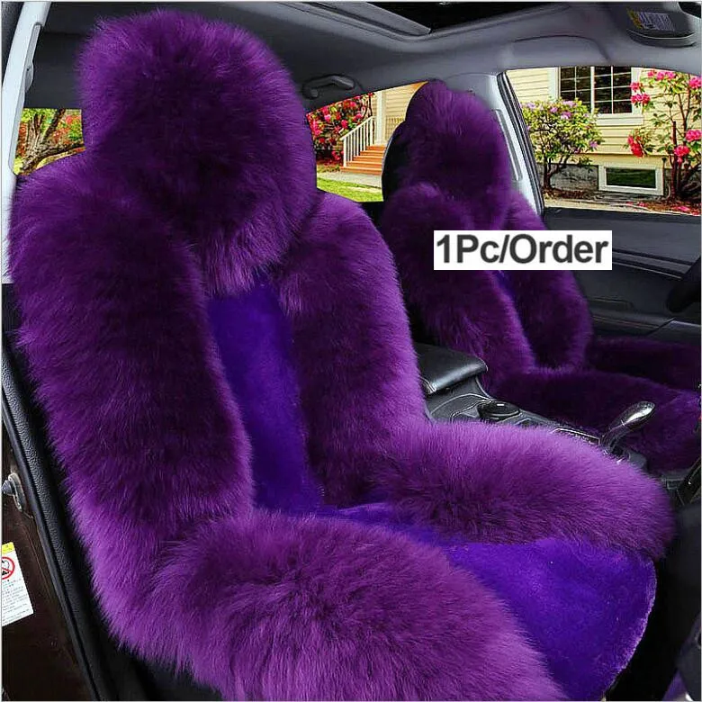 Car Seat Covers Winter Chair Warm Automobiles Seats Cover Faux Wool Auto Car-styling Goods For Lada Cars-Women Fur Accessories - Название цвета: purple