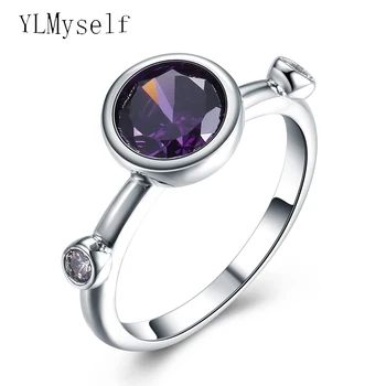 

Round Purple zircon crystal ring Excellent quality looks expensive elegant jewelry Cute finger rings