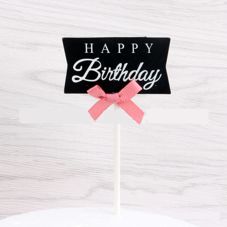 2pcs Happy Birthday Cake Topper Insert Card Delicate bowknot style Party Decoration Accessory | Дом и сад