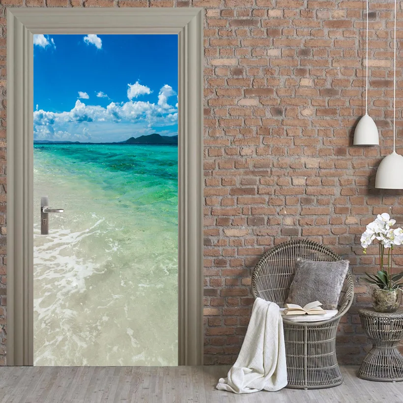 

Seascape Waves On Beach Picture Mural Sickers Door Sticker Wallpaper Decals Home Decoration Oct23017