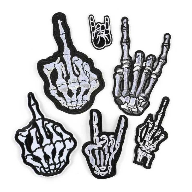 

1 PC Ghost Death Skull Hand Patch Cool Stripes Parches Embroidery Iron on Patch for Clothing DIY Clothes Stickers Applique