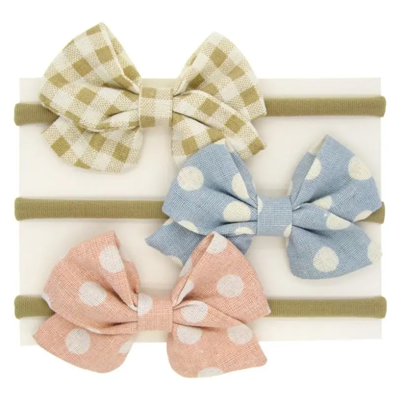 

BMF TELOTUNY Fashion 1PC Baby Girls Kids Linen Dot Head Accessories Hairband Baby Printed Bow Hairband Apr4 Drop Ship