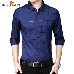 UNIVOS куни 2019 Новинка весны Camisa Ho Для мужчин s геометрический Для мужчин Slim Fit Для мужчин рубашка с длинными рукавами Printe Повседневное Для