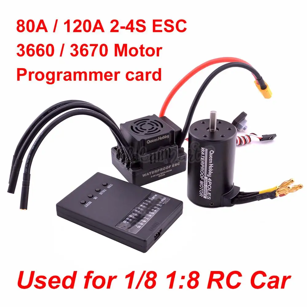 

Waterproof S-80A 80A / S-120A 120A 2-4S ESC + 3660 3300KV 3800KV / 3670 2150KV 2650KV Brushless Motor for 1/8 1:8 RC Car Trucks