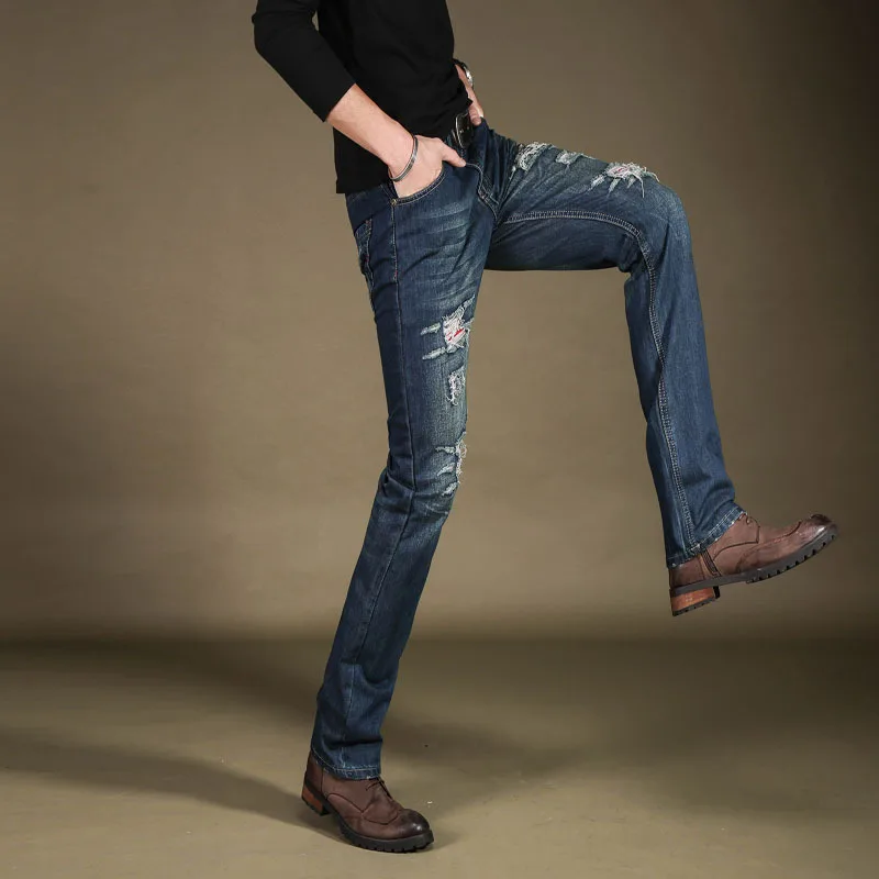 2019 джинсы Мужские Клеш-брюки Boot-Cut синие повседневные мужские высококачественные джинсовые деловые размеры 28-38