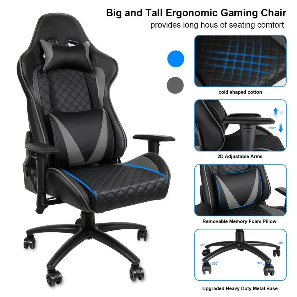 

Ship From US Upgraded Ergonomic Computer Gaming Chair Racing High Back PU Leather Adjustable Angle with Headrest Lumbar Support