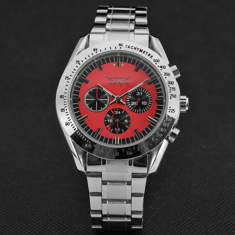 JARGAR Automatic Mechanical Watches Full Stainless Steel Skeleton Three Dial Design Mens Luxury Business Clock Relojes