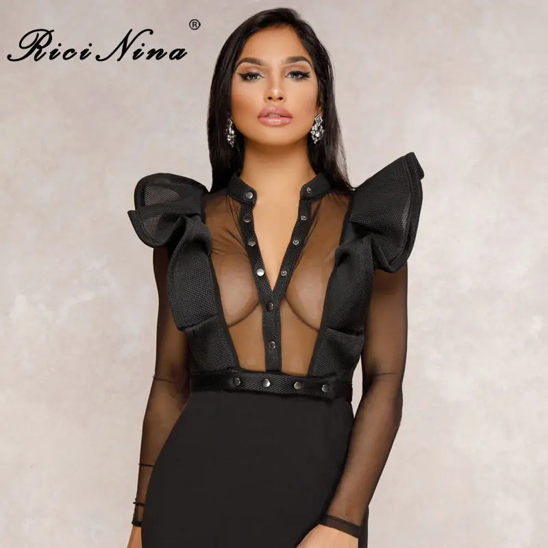 RICININA Fashion Women Dress Woman V Neck Long Sleeve Ruffles Buttons Mini Pencil Dress Ladies Casual Hollow Out Party Dresses RICININA Fashion Women Dress Woman V Neck Long Sleeve Ruffles Buttons Mini Pencil Dress Ladies Casual Hollow Out Party Dresses