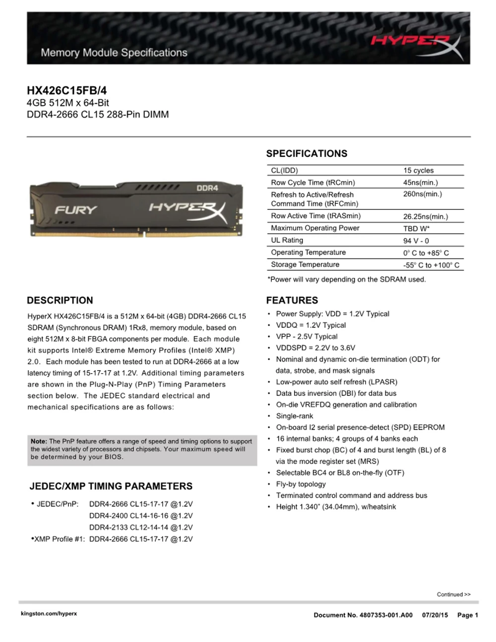 Kingston HyperX FURY DDR4 2666 МГц 8 GB 2400 MHz 16 GB 3200 MHz ОЗУ компьютера памяти DIMM 288-контактный Desktop внутренней памяти для игр