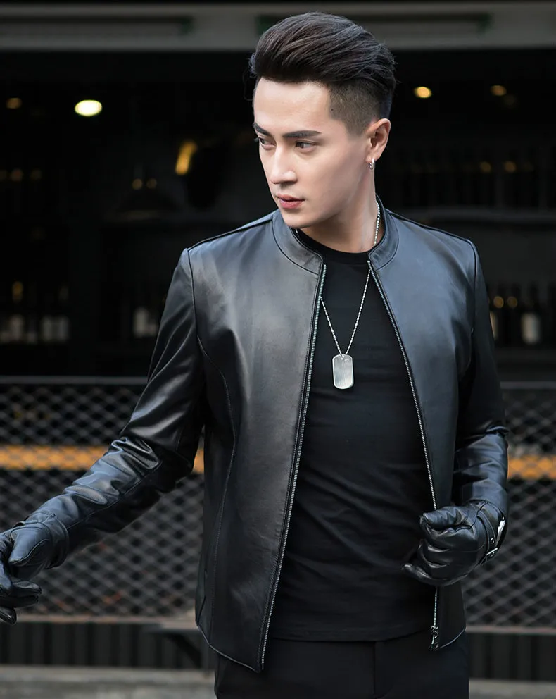 Корейская куртка мужская из натуральной кожи 2019 короткая овчина зауженное пальто впору мотоциклетные кожаные куртки ZDY0012 KJ2287