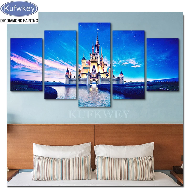

Full Square Diamond 5D DIY Diamond Painting 5 Pieces"Christmas Castle"Embroidery rhinestone Cross Stitch Mosaic photo Home Decor