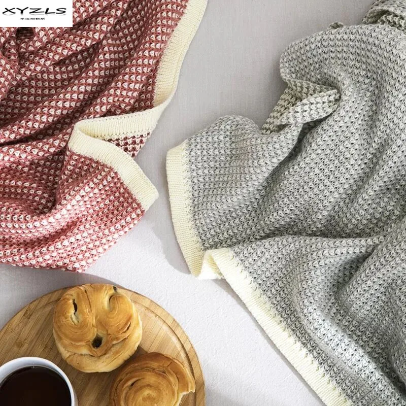 

Nordic Style Knitted Blanket 100% Summer Yarn Dyed Throw Blankets On Sofa Bed Plane Travel Plaids 130x160cm