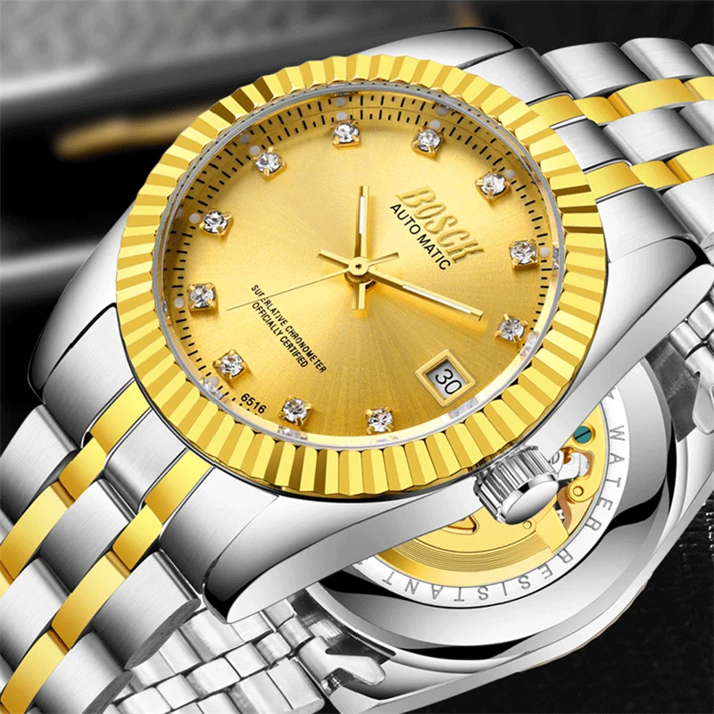 

Men Mechanical Watch BOSCK Top Brand Luxury Automatic Watch Men Stainless Steel Waterproof Sport Watches Clock Reloj Hombre