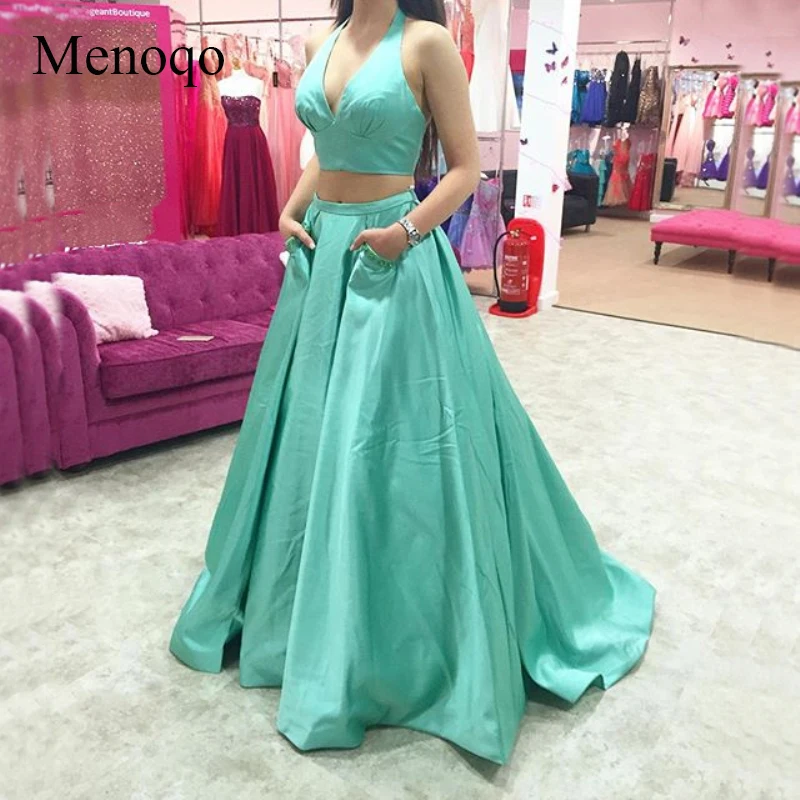 Sexy Long Prom Dress with Pockets Halter Off shoulder Sweep Train Satin Backless Formal Evening Dresses for Women (1)-