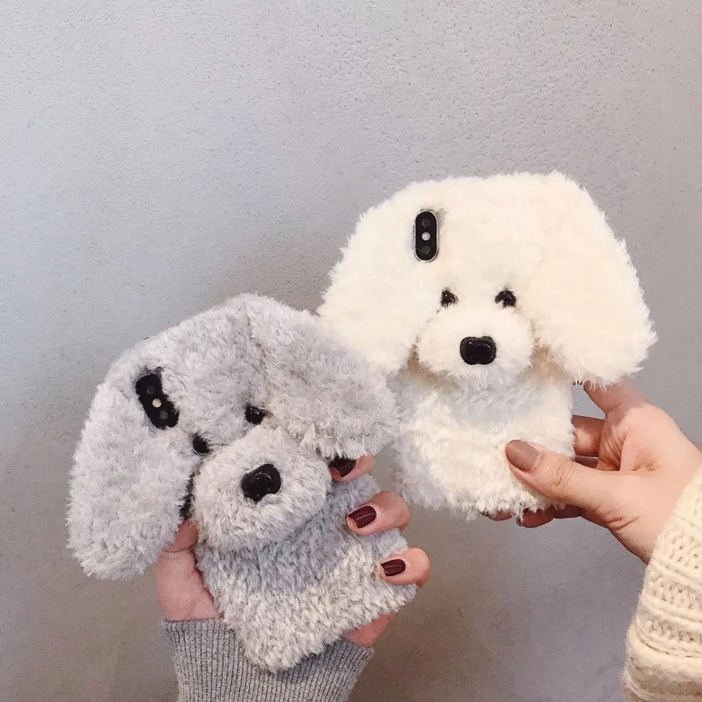 

Cute Rabbit Hair Dog Plush Cover Case Capinha for iPhone XS Max XS XR 8 8plus 7 7plus 6 6s Plus Fur Fluffy Soft Back Cover iPone