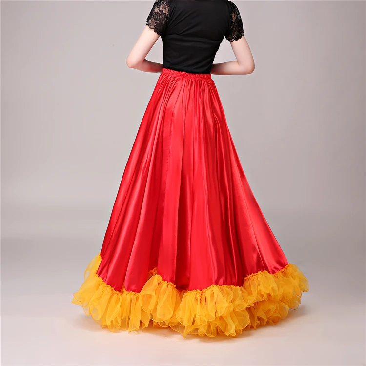 90 см размера плюс Цыганская испанская Фламенко юбка кружева женщина девушки танец живота шелковый атлас Гладкий коррид представление эластичное платье