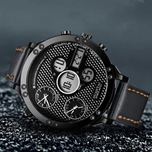 DUANTAI, мужские часы, модные, большой размер, многофункциональные, три часовых пояса, симфония, стекло, водонепроницаемые, светодиодные цифровые часы, мужские спортивные часы