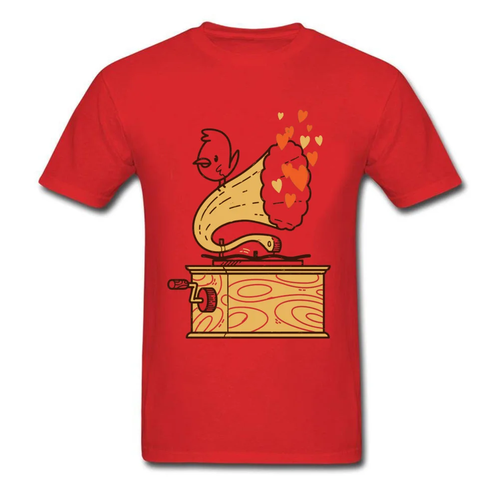 Phonograph and the Bird 5298 O-Neck T-shirts Summer/Fall Party Tops Shirts Short Sleeve Funny Pure Cotton Clothing Shirt Men Phonograph and the Bird 5298 red