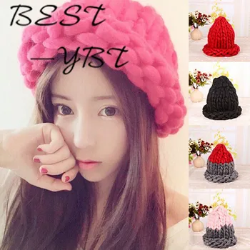 

Korean Version of The Ultra-high-quality Hand-woven Coarse Crimping Wool Hat Autumn and Winter Warm Knit Cap