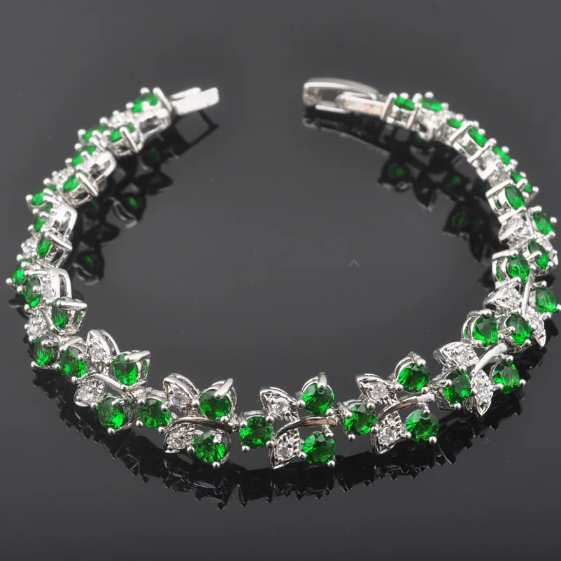 

FAHOYO Shining Green Zirconia For Women Jewelry Link Chain 925 Sterling Silver Crystal Bracelet Free Shipping SL0115