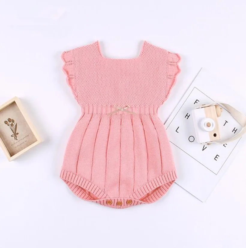 Goedkoop Gebreide Baby Kleding Winter Zomer Baby Jumpsuit Ruche Mouw Katoenen Pasgeboren Baby Rompertjes Baby Baby Jongen Meisje Romper Jumpsuit