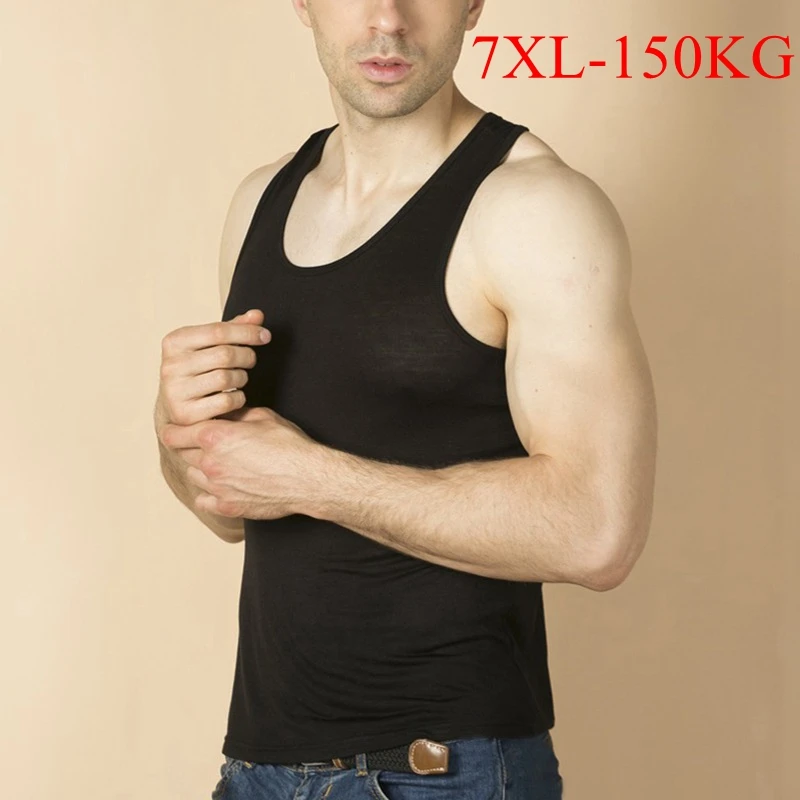 

Large Size 6XL 7XL Modal Mens Undershirt Solid Sleeveless Comfortable Black Gray Wine Red Casual 5XL Male Thin Undershirt