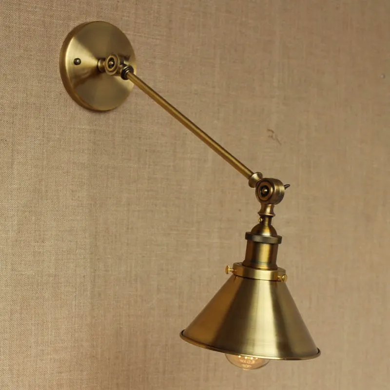 Antique gold long swing arm wall lamp for workroom bedside bedroom illumination sconce